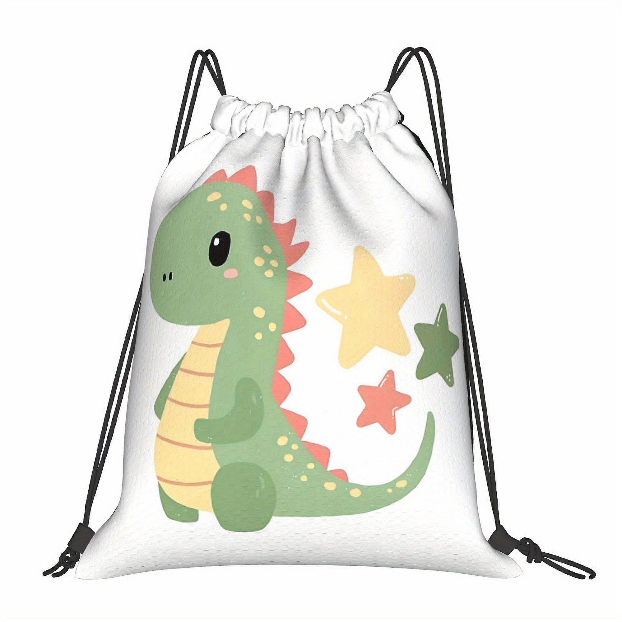 Dinosaur Drawstring Bag - Soft Shell Backpack with 4 Colorful Dinosaur Designs, Adjustable Drawstring Closure & Multiple-Cqazw