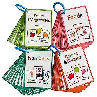Colors & Shapes Fruits & Vegetable Foods Numbers 4 Themes English Words Learning Cards for Kids Memory Educational