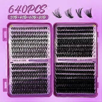 Kit de extensão de cílios postiços DIY, grande capacidade, curvatura D, com cola e selante para cílios e pinça para cílios. Maquiagem.