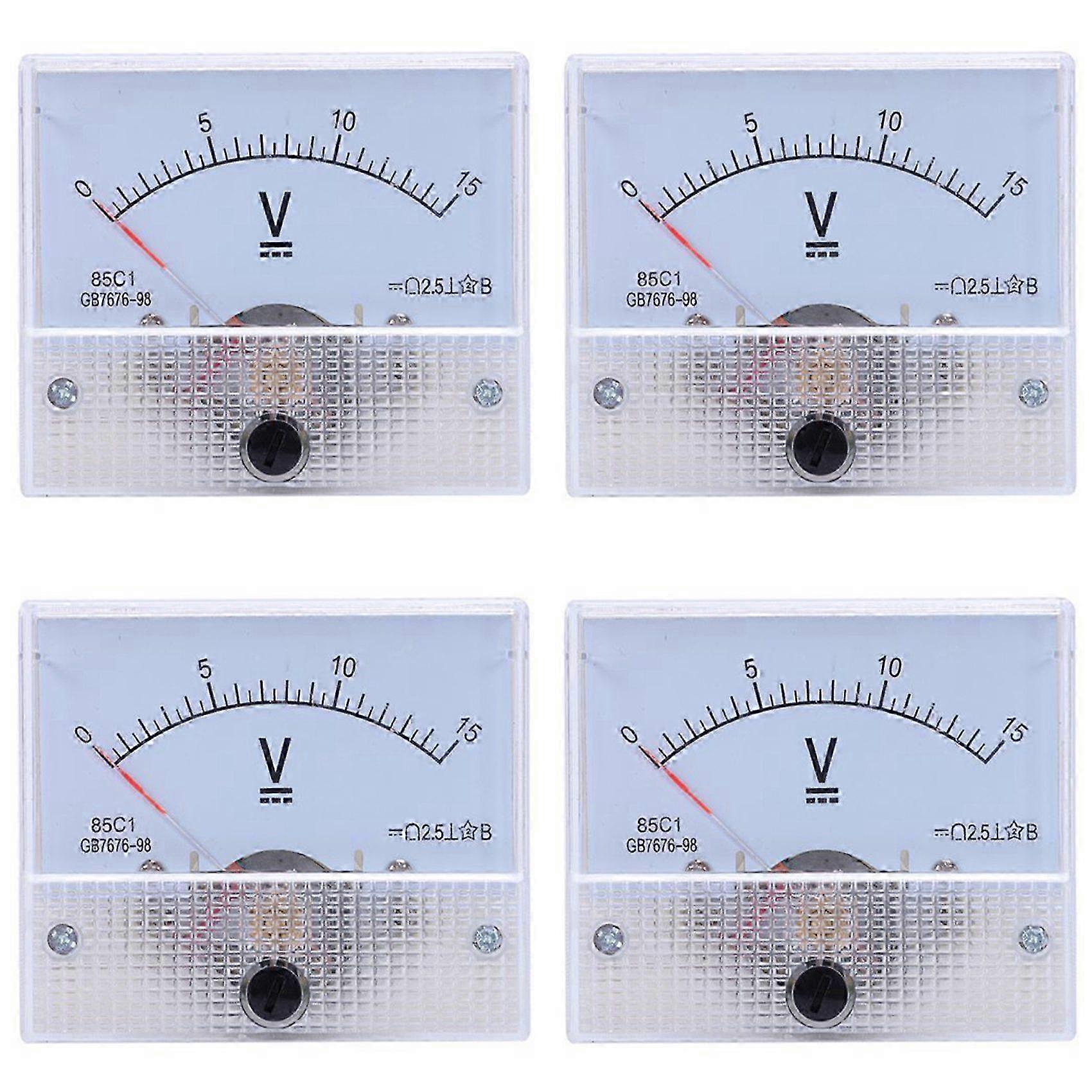 4X Pointer Type DC Voltmeter, 85C1 DC 0-15V Mechanical Analog Voltage Panel Meter