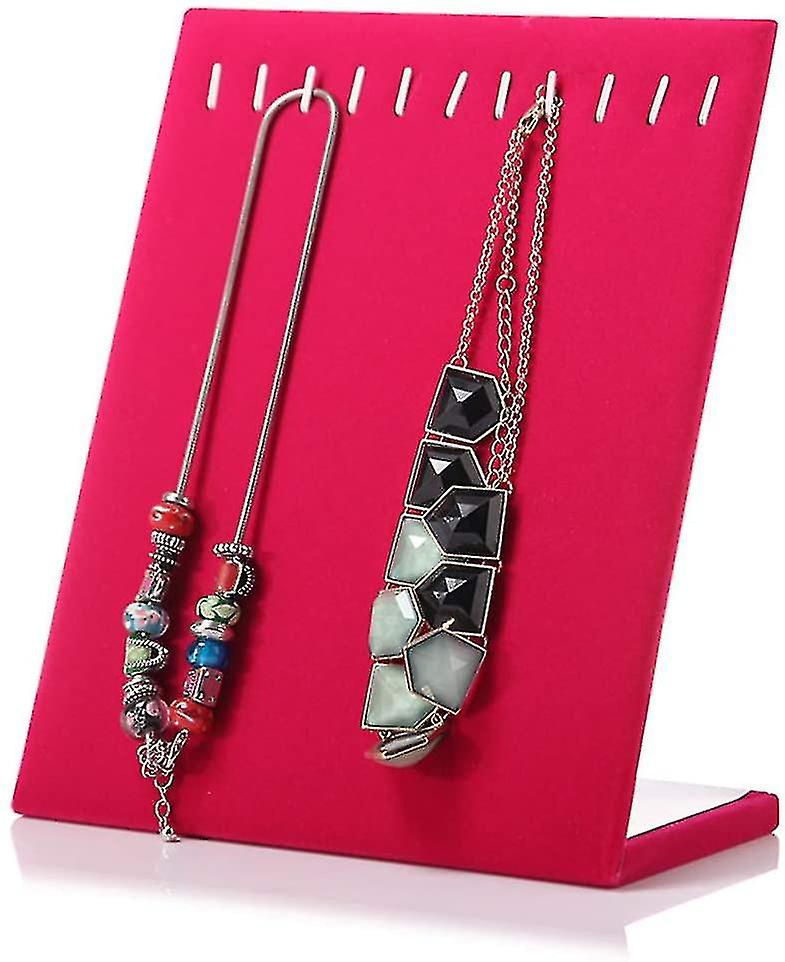 Velvet Necklace Chain Jewelry Tray Jewelry Display Organizer Holder Pad Showcase Display Stand 12 Hook Red