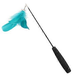 Cat Wand Toy with Bells Sounding Cat Feather Stick Telescopic Wand for Indoor Cats PlayingGreen