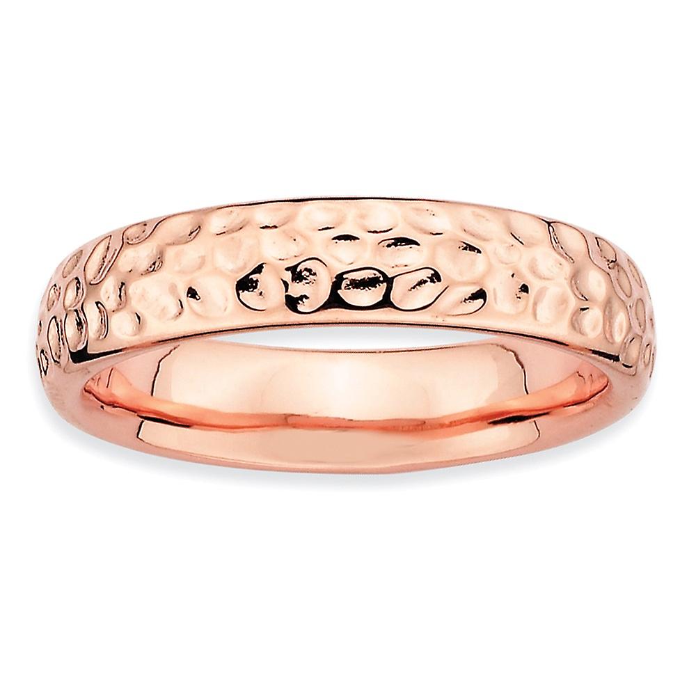 925 Sterling Silver Polished Patterned Stackable Pink Plated Ring Stackable Ring for Women - Ring Size: 5 to 10