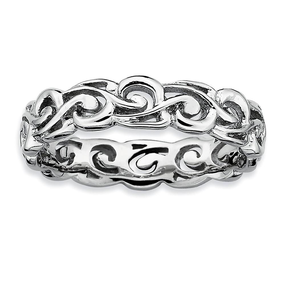925 Sterling Silver Patterned Stackable Polished Ring-Stackable-Ring for Women - Ring Size: 5 to 10