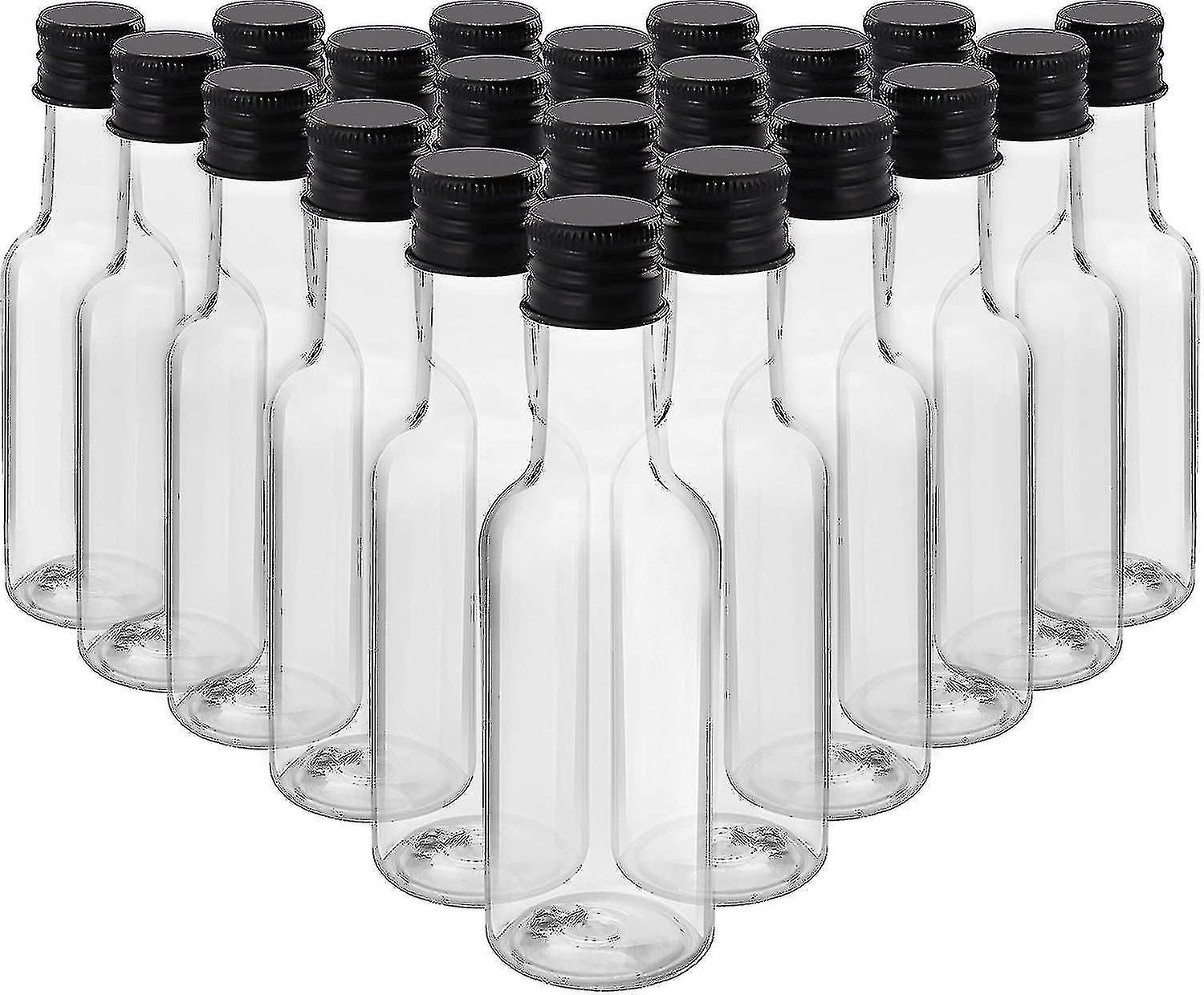 Mini Liquor Bottles (24 Pack) - Reusable Plastic 50ml Empty Spirit Bottles With Black Screw Caps And Liquid Funnel For Easy