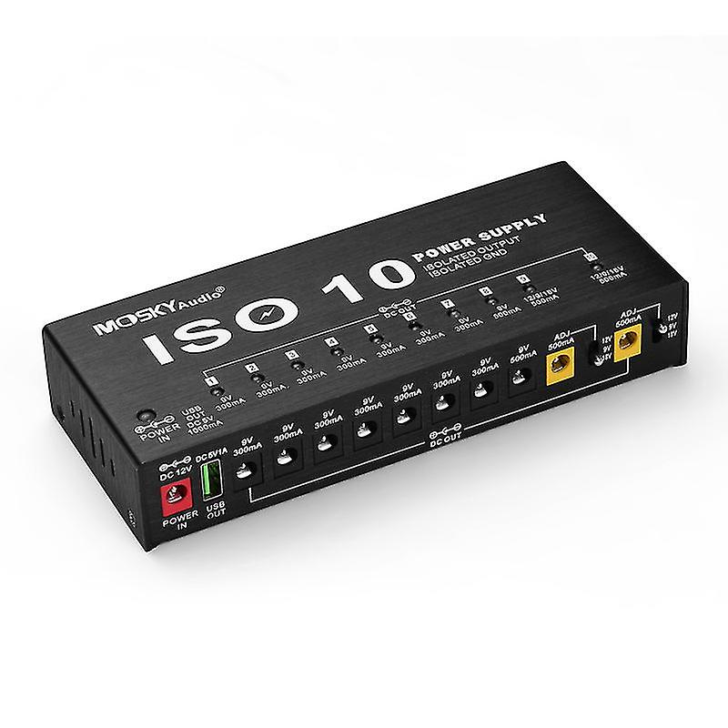Iso-10 Portable Guitar Effect Power Supply Station 10 Isolated Dc Outputs & One 5v Usb Output For 9v 12v 18v Guitar Effects