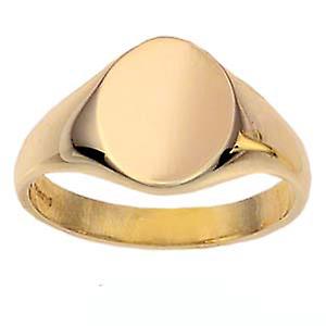 9ct Gold 11x10mm solid plain oval Signet Ring Size Q