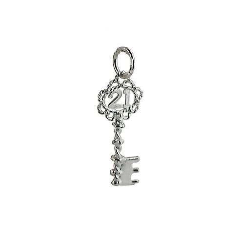 Silver 25x10mm solid 21 Key Pendant or Charm