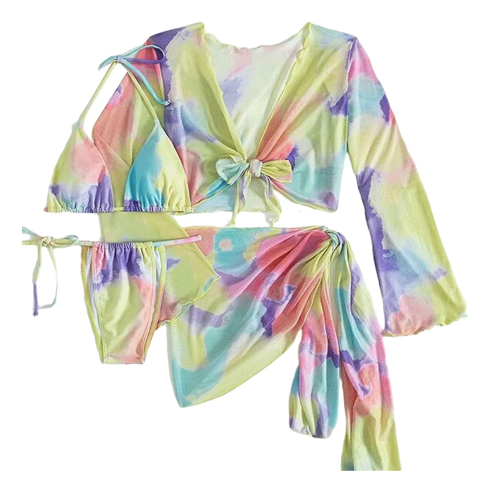 Ladies Swimsuit Comfortable Tie Dye 4-Piece Knotted Swimming Suit Push Up Wrap