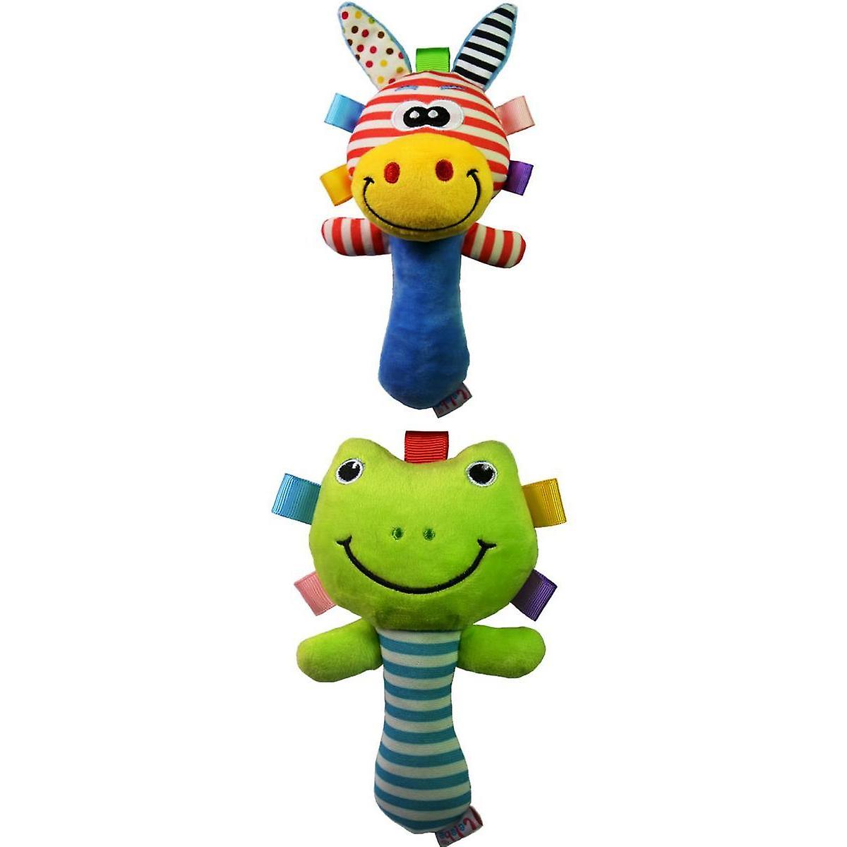 2Pcs Cartoon Animal Plush Toy Baby Kids Handbell Hand Bell Rattle