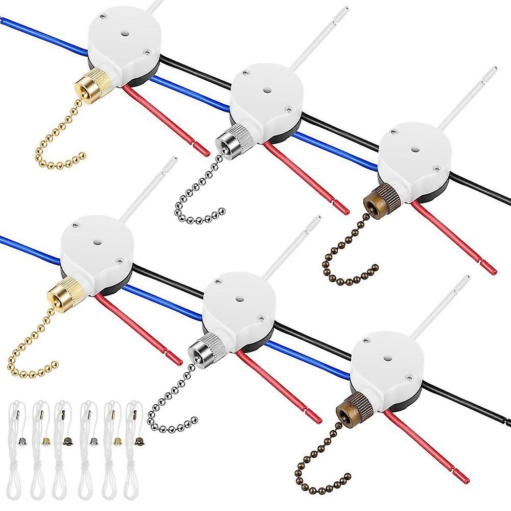 6 Pcs Ceiling Fan Switch Kit Ze-208s E89885 3 Speed 4 Wire Ceiling Light Fan Pull Chain Ceiling Fan Speed Control
