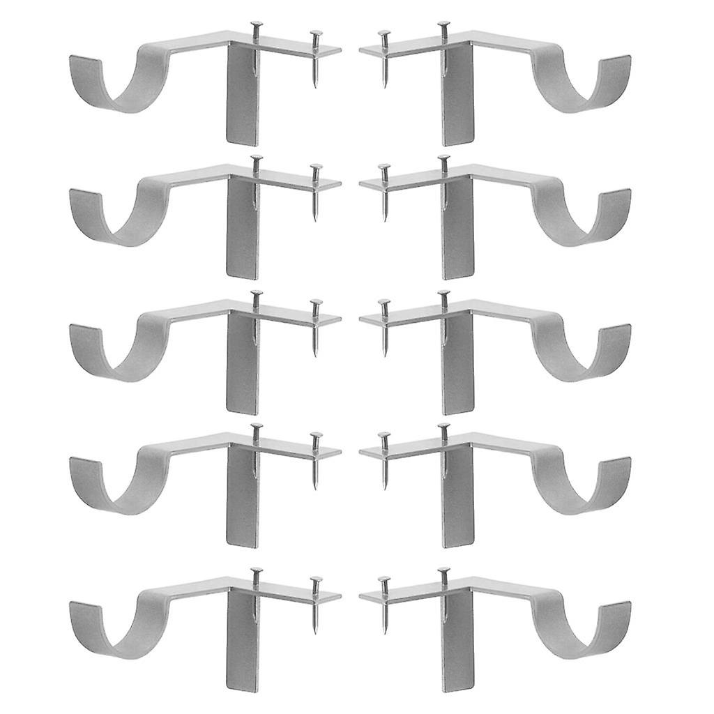 10Pcs Metal Curtain Pole Rod Wall Window Bracket Hook Holder Single_Silver