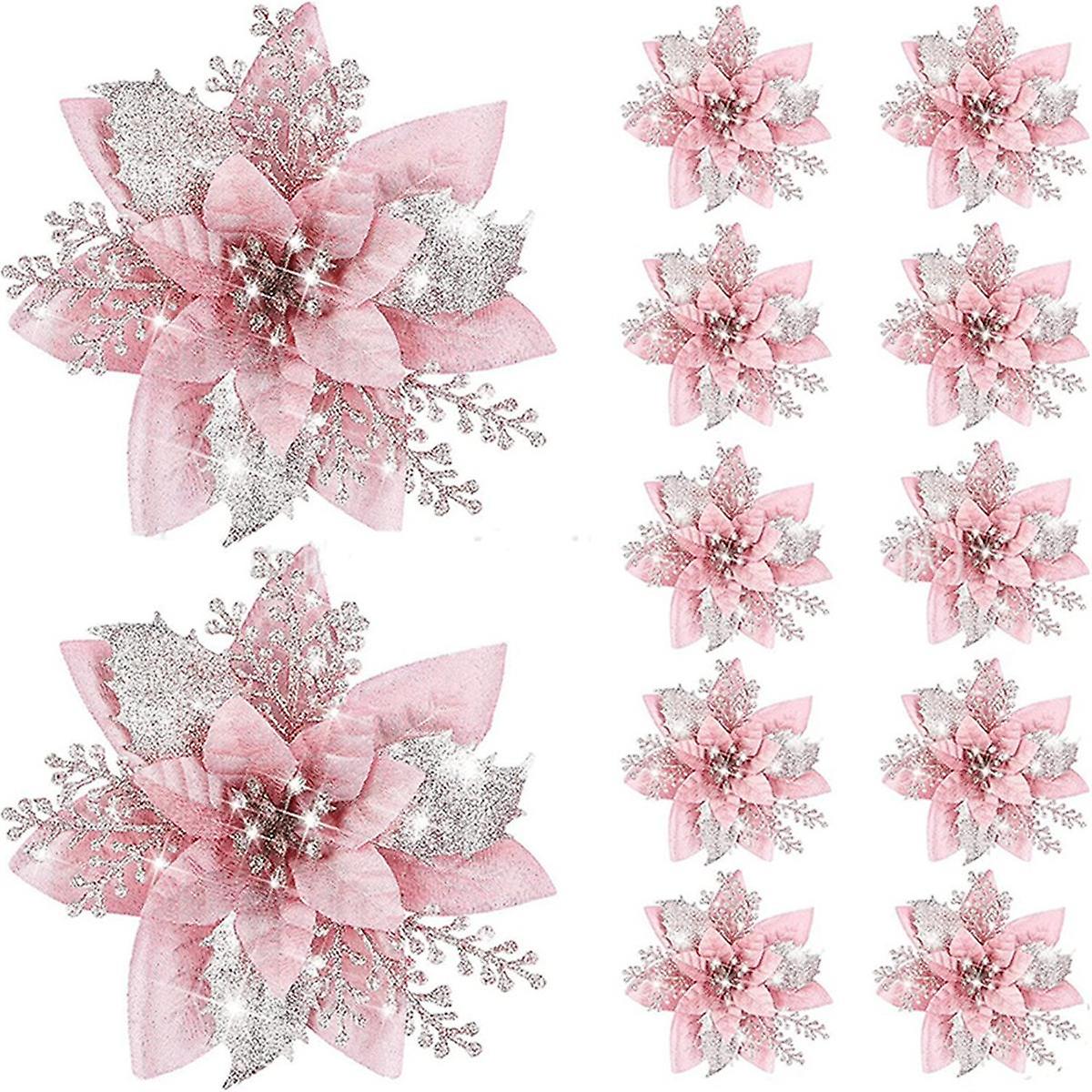 20DBS 14.5cm csillogó mesterséges karácsonyi virágok boldog karácsonyfa dekoráció boldog új évet vagy