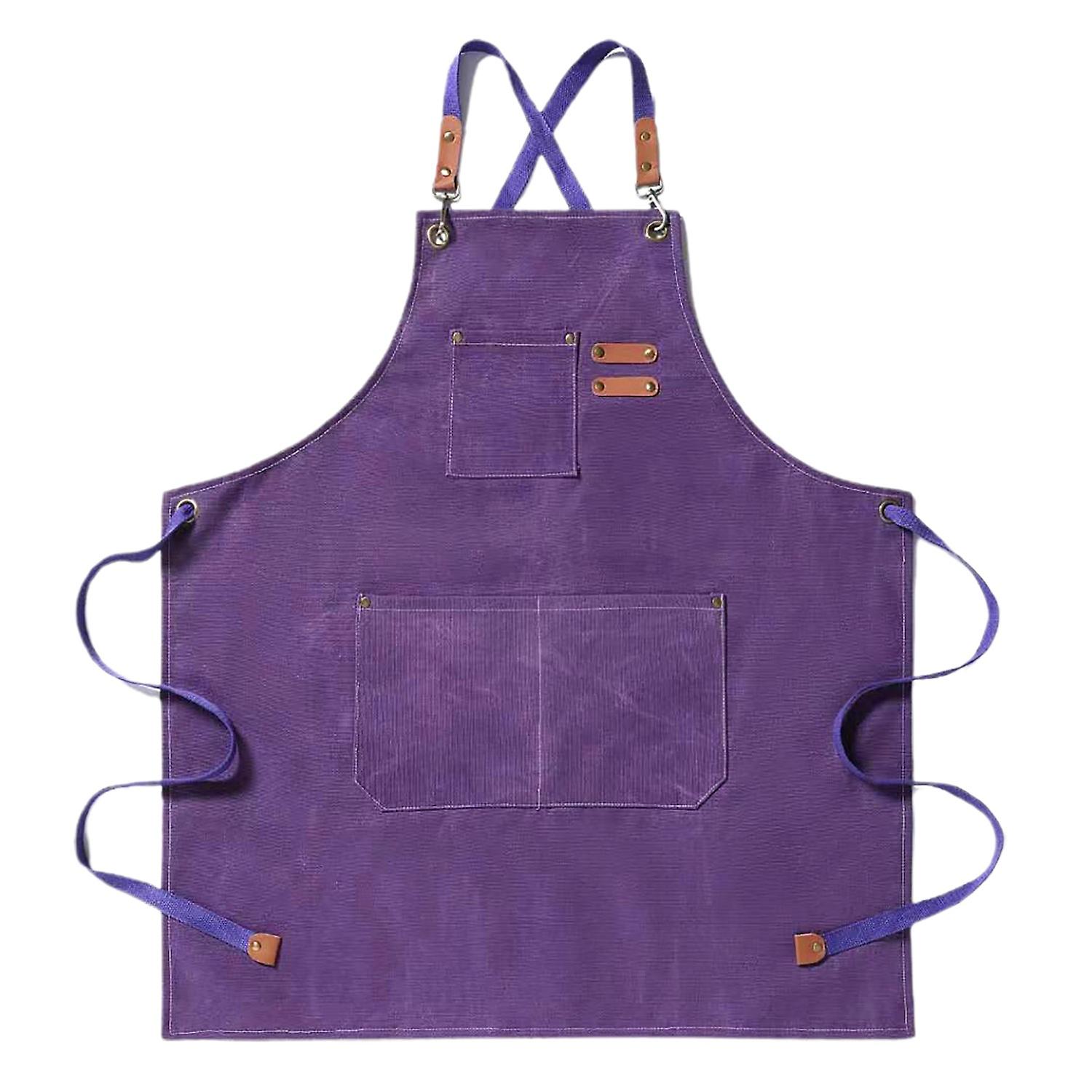 Work Apron Thick Sleeveless Breathable Unisex Multi-pockets Storage Cotton Cross Back Kitchen Apron 
