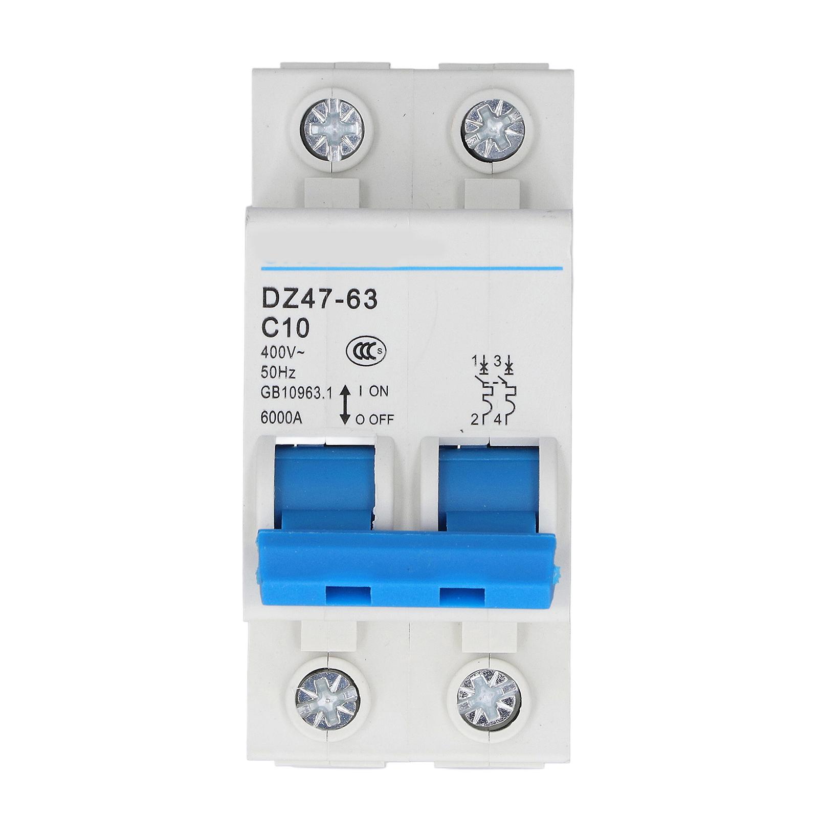 2P Miniature Circuit Breaker DIN Rail Mount 400V 10A Overload Protection Breaker DZ47‑63 C10