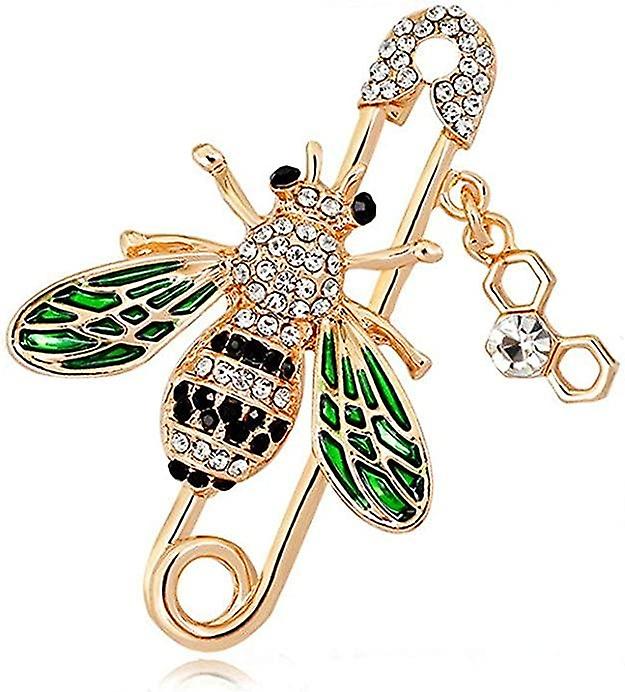 Women's Brooch Pin Enamel Crystal Bees Large Safety Pin