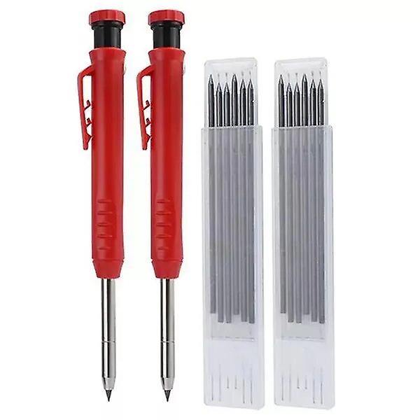Solid Carpentry Pencil Set with 6 Refill Tubes Built-in Deep Hole Sharpener Automatic Pencil Wood Marking Marker~9619