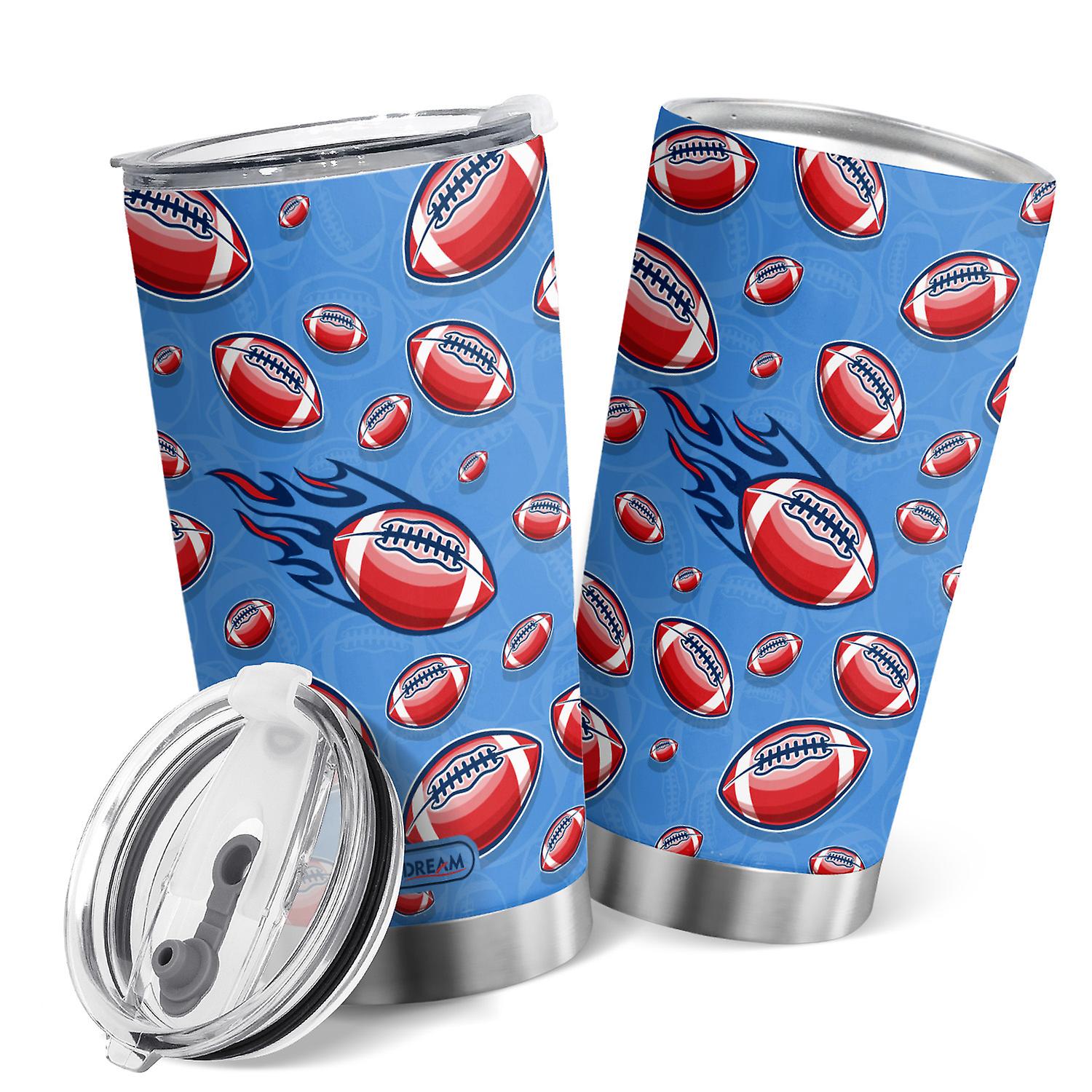 Gobelet en acier inoxydable Oasisdream Football Style avec couvercle Tasse à café isolée sous vide de 20 oz