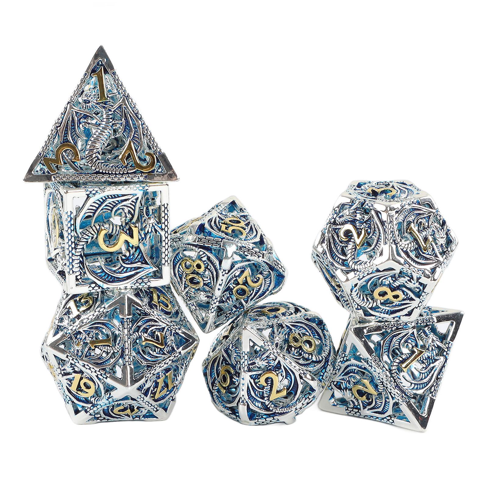 Metal Dice Pure Copper Dragon Pattern Role Playing Hollow Rolling Polyhedron Dice Set for Game Education