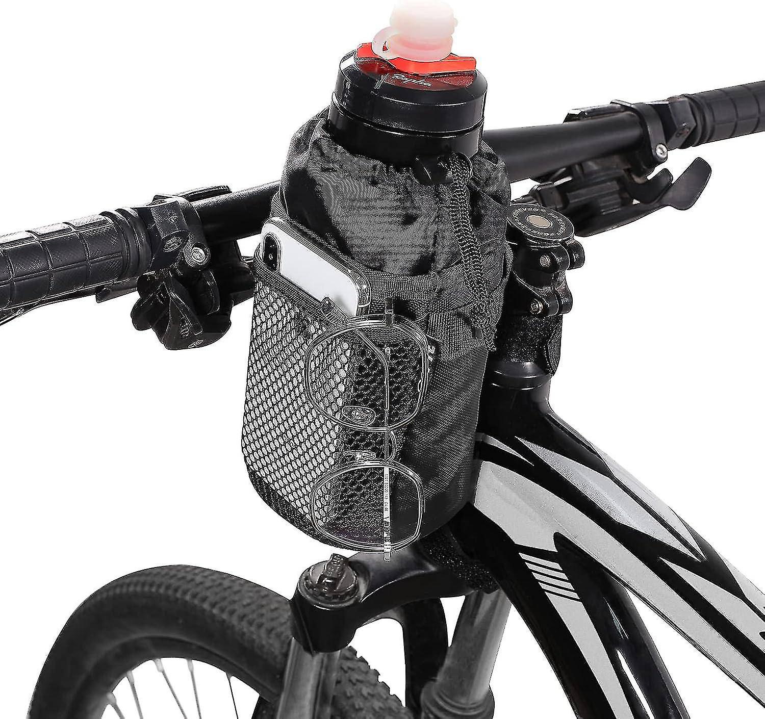 Bicycle Bottle Bag Holder with Mesh Front Pocket, Large Capacity Bicycle Water Bag Holder for Cruise