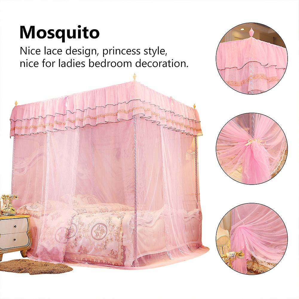 Luxury Princess Pink Three Side Opening Post Bed Canopy Net L