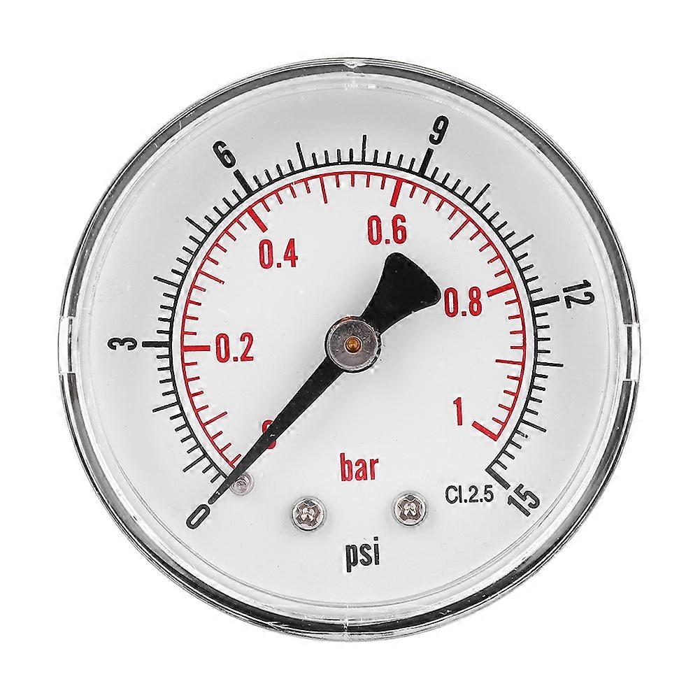 压力表 50mm 刻度盘 1/4 BSPT 空气、水、油、气背面连接 (0-15PSI, 0-1Bar)