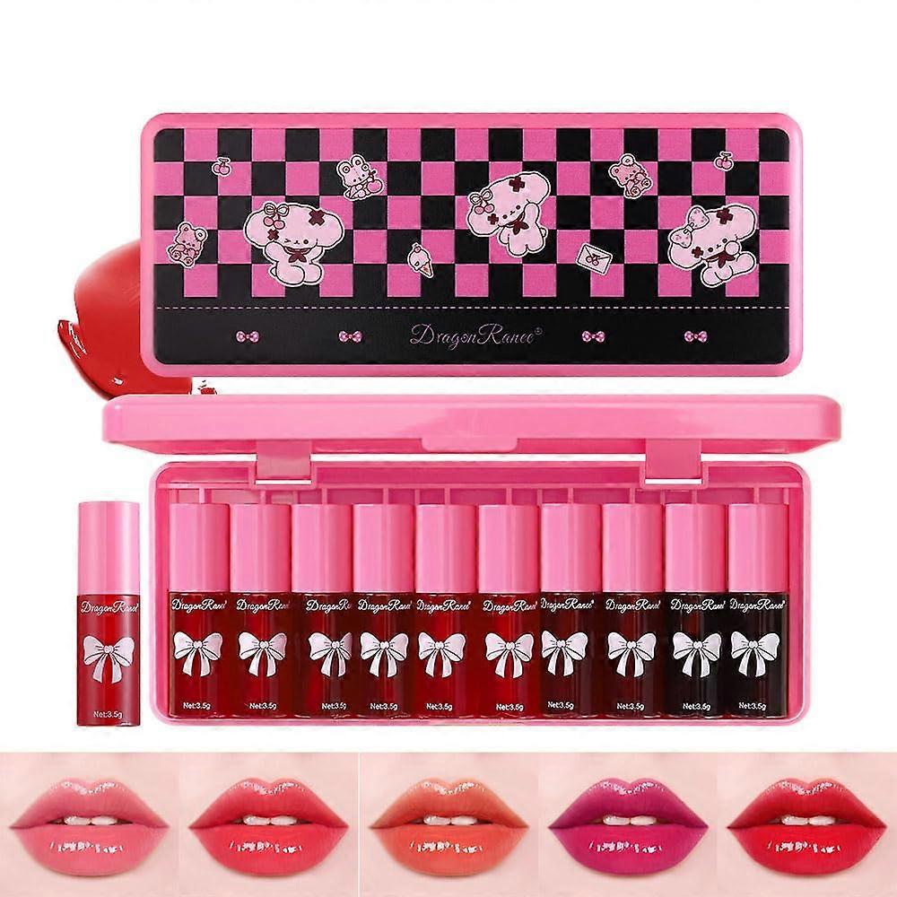 10Pcs Lip Tint Stain Set Mini Liquid Lipstick, Moisturizing Lip Gloss, Multi-Use Lip and Cheek Tint, Non-Stick Cup, Long-Lasting