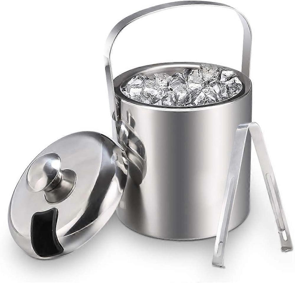 Ice Bucket Champagne Bucket Ice Cubes Wine Bottle Double Walled Stainless Steel 1.2 L with Clip Handle Lid (1.2L (FBA), INOX)