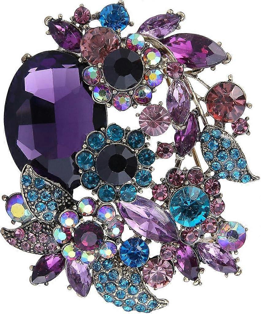 Rhinestone Crystal Party Flower Leaf Vine Brooch