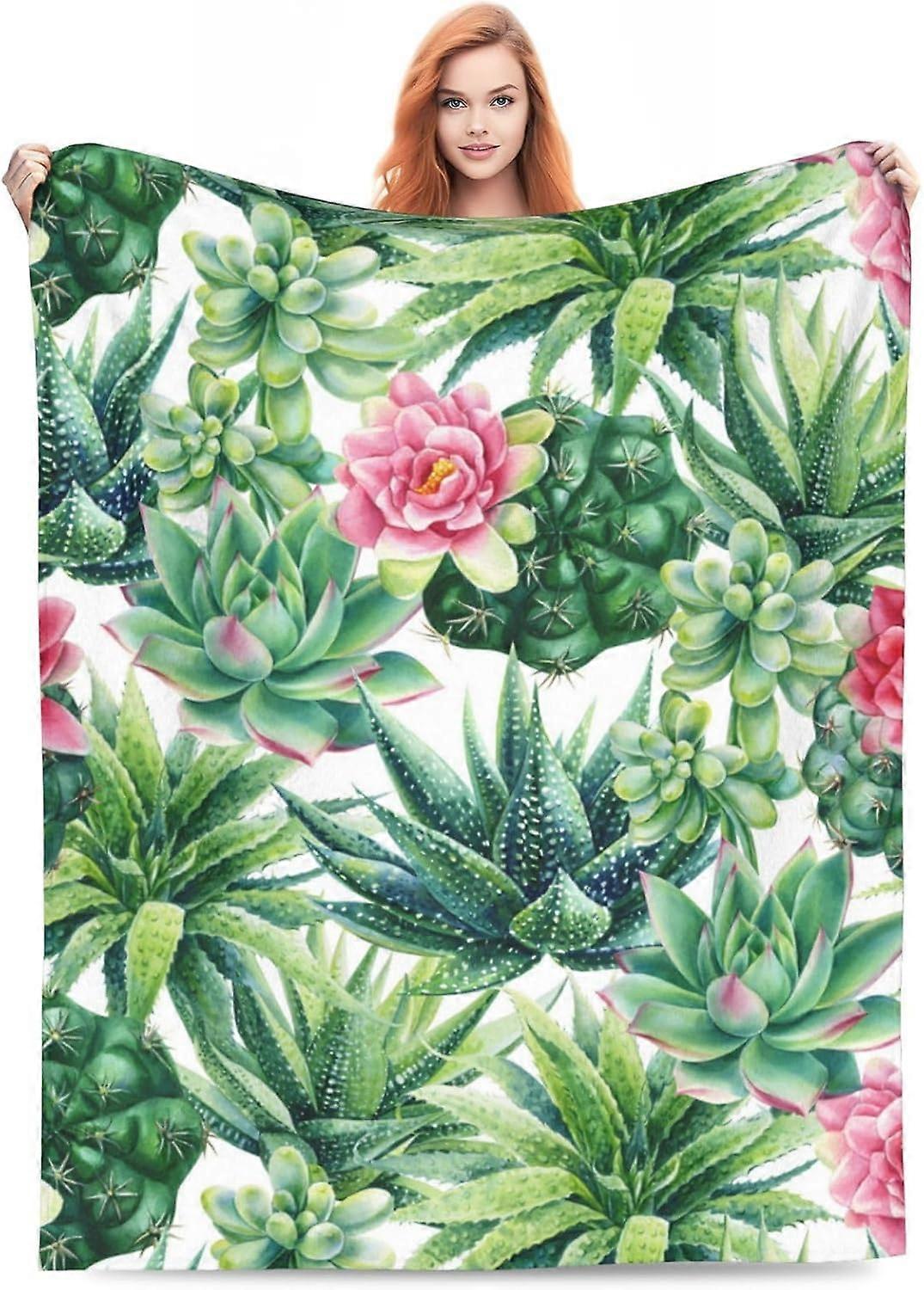 Akvarelové botanické sukulenty Deka Hodiť deka Mäkká fuzzy cestovná deka do spálne Obývacia izba Gauč Kancelárske auto Celoročný darček pre dievčatá Chlapec