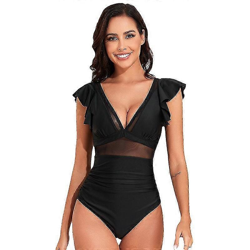 Maillot de bain une pièce pour femmes Maillots de bain de contrôle du ventre Col en V Wrap Maillots de bain à volants froncés
