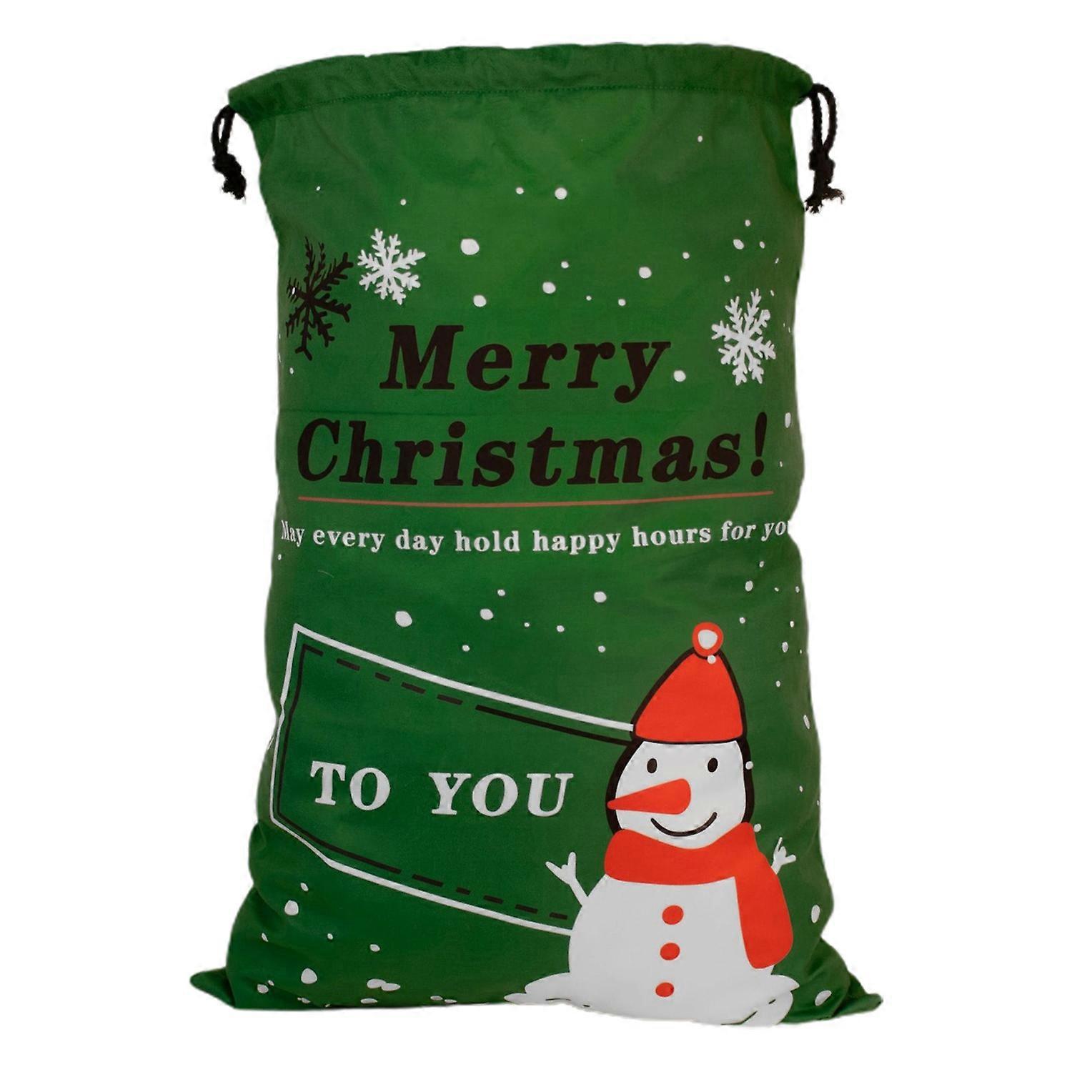 70x50CM Christmas Drawstring Gift Bag Merry Christmas Snowman Large Capacity Heavy Duty Reusable