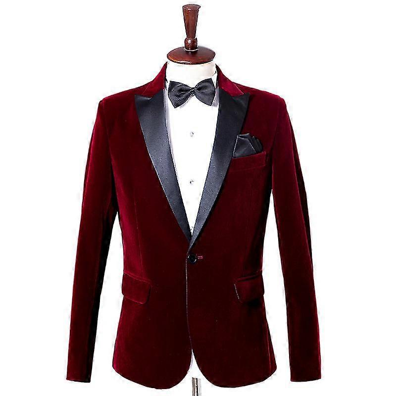Homens Veludo Blazer Slim Fit Solid Tuxedo Jaqueta Business Casual Blazer-YuJia