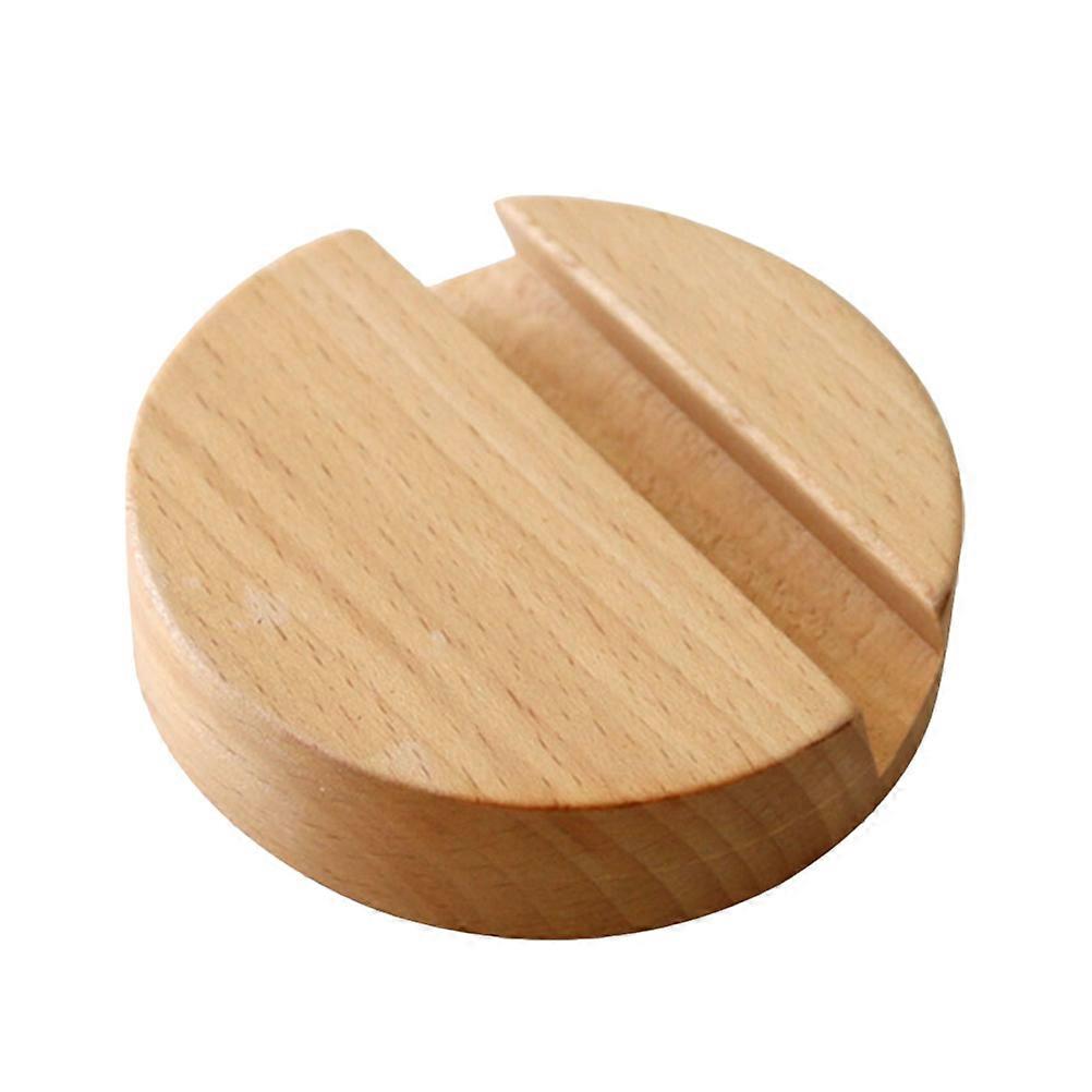 Simple Cellphone Holder Wooden Round Base Universal Smartphone Stand Desktop Phone Bracket (Beech)