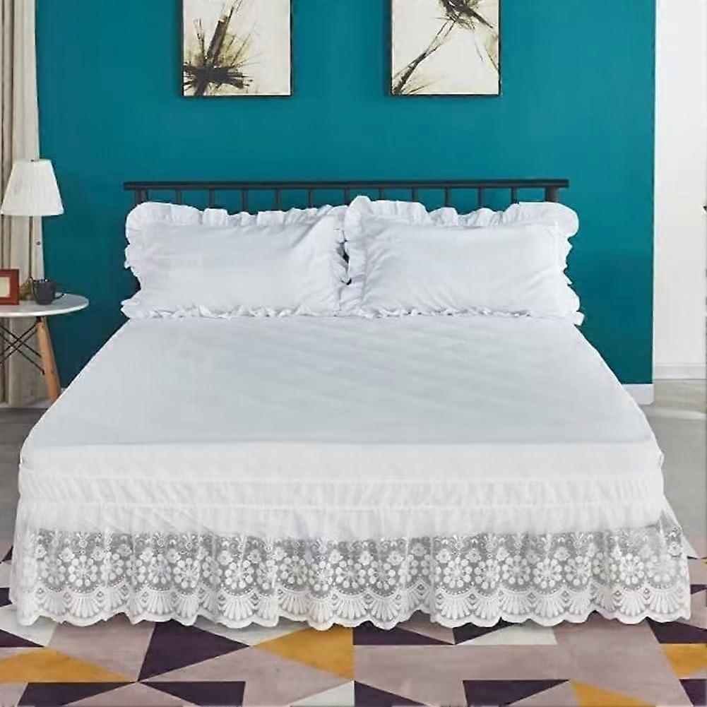 Bedskirt Lace Trimmed Elastic Bed Wrap, Easy Fit Dust Ruffle Bedskirt, (Pink,Queen)