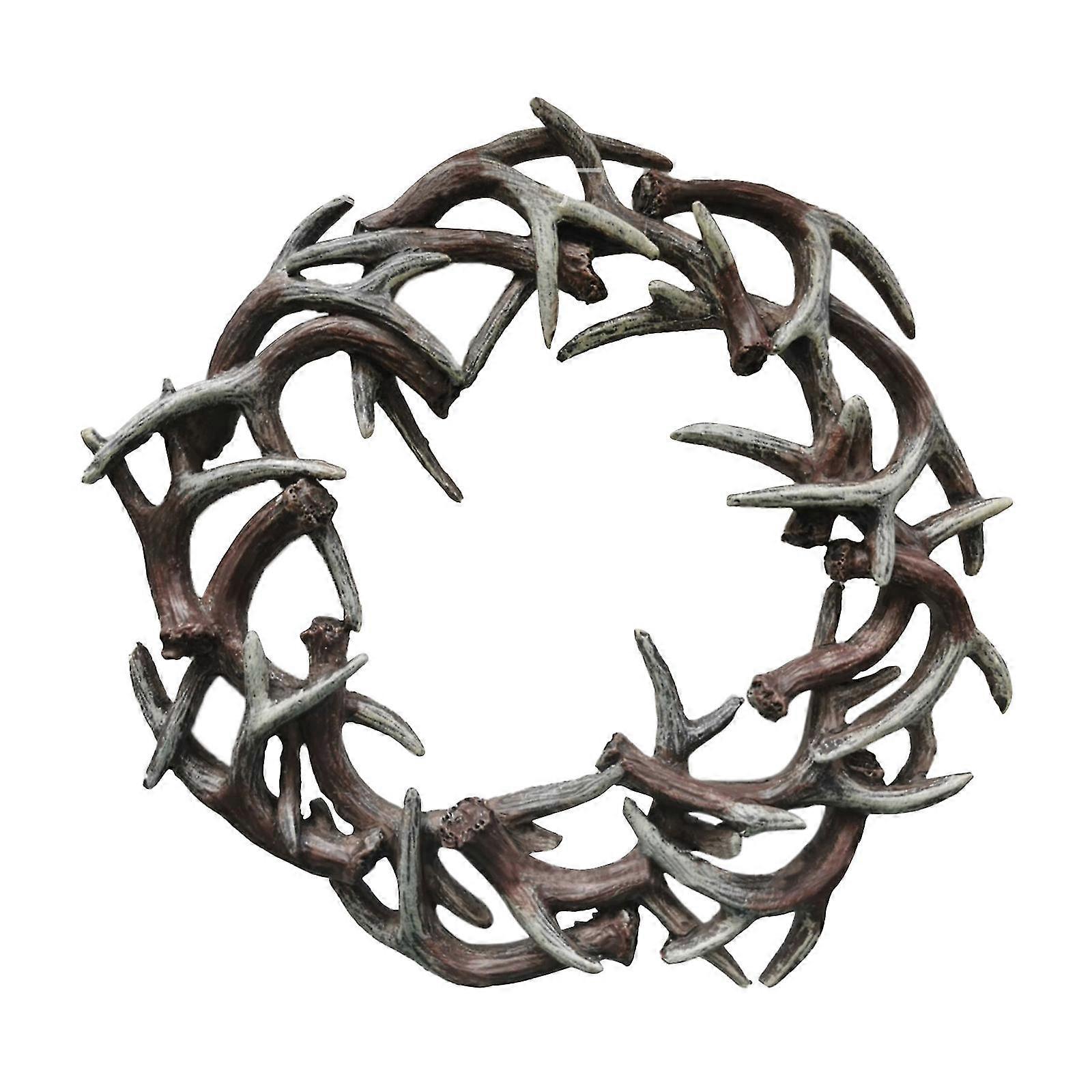New 2023 Resin Rustic Farmhouse Antler Wreath Faux Garland Front Door Wreath Home