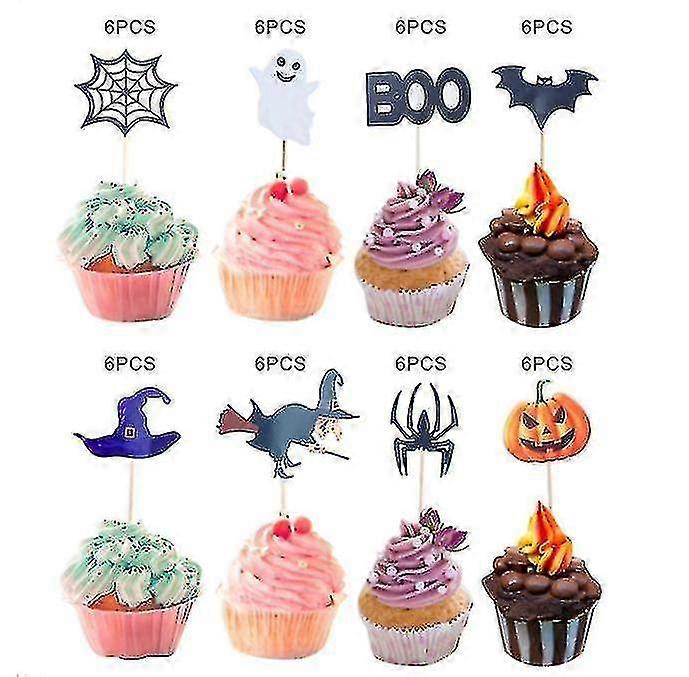 48pcs Halloween bakekake toppers dekorasjon