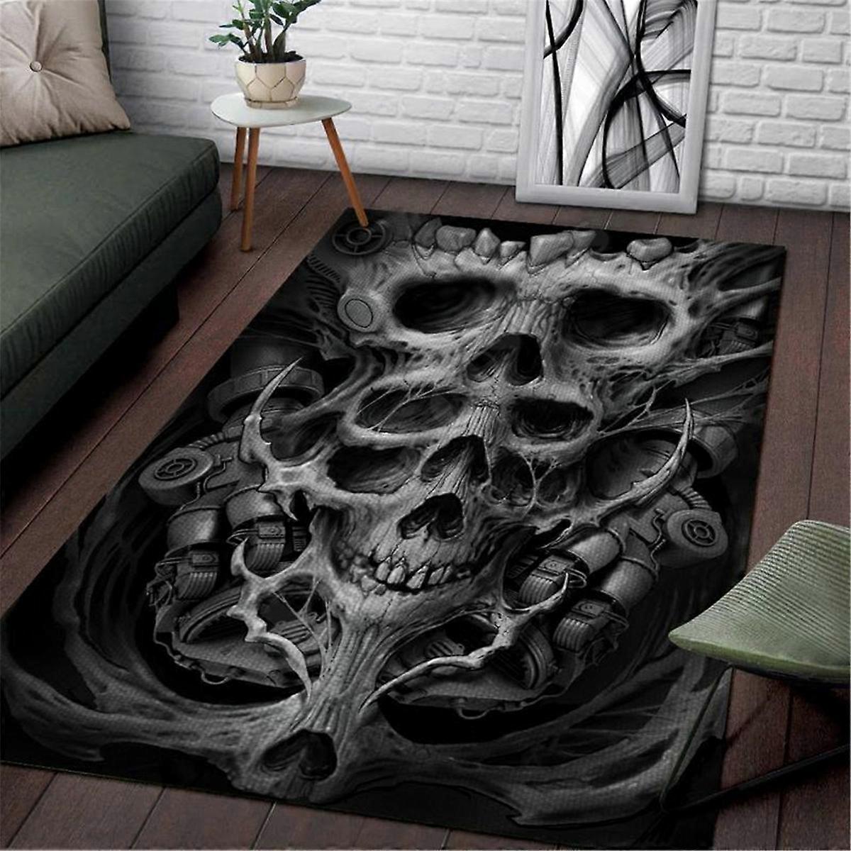 Redkid Fleurs Crâne Tapis 3D Tapis Imprimé Tapis Salon Flanelle Chambre Tapis De Sol Antidérapant 03