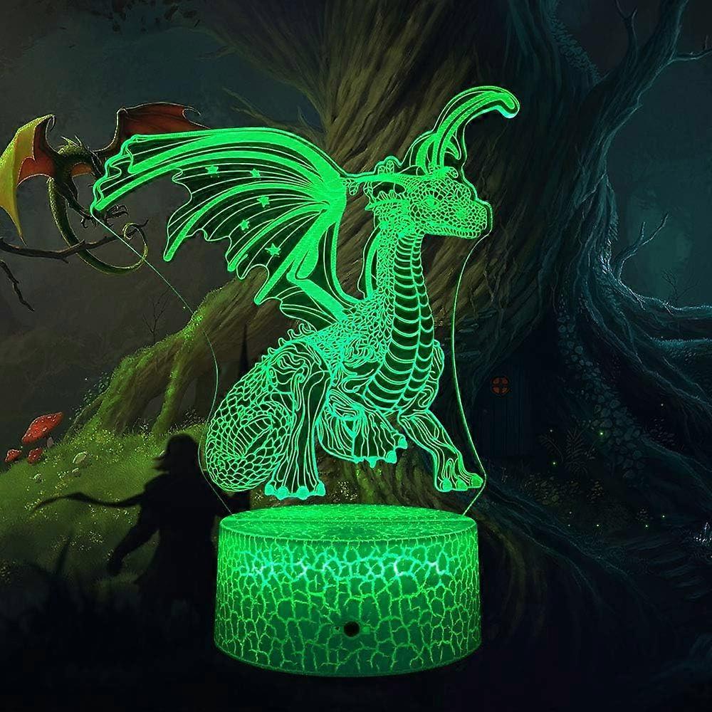 Xcy Dragon 3D Illusion D’optique Enfants Lampe De Chevet 3D Veilleuse 16 Couleurs Avec Jouets Dragon
