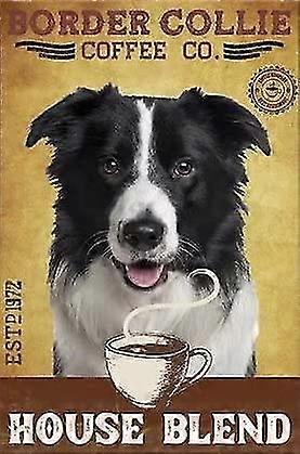 Border Collie Dog Sign, café Retro Poster, café vintage e bar Wall Art Decor Pintura 8x12 polegadas 