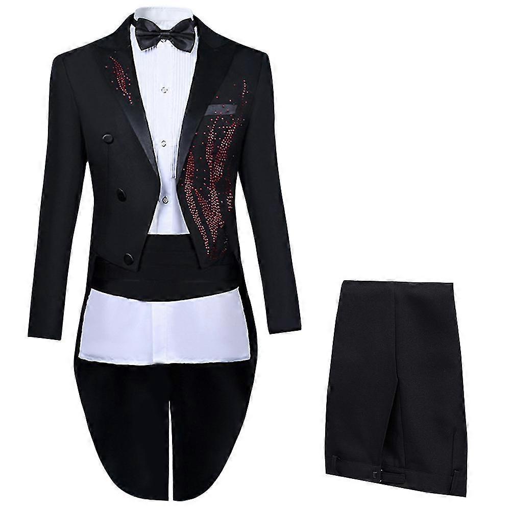 VAWAN Mens 4-piece Κομψό Κοστούμι Σμόκιν Γάμου Slim Fit