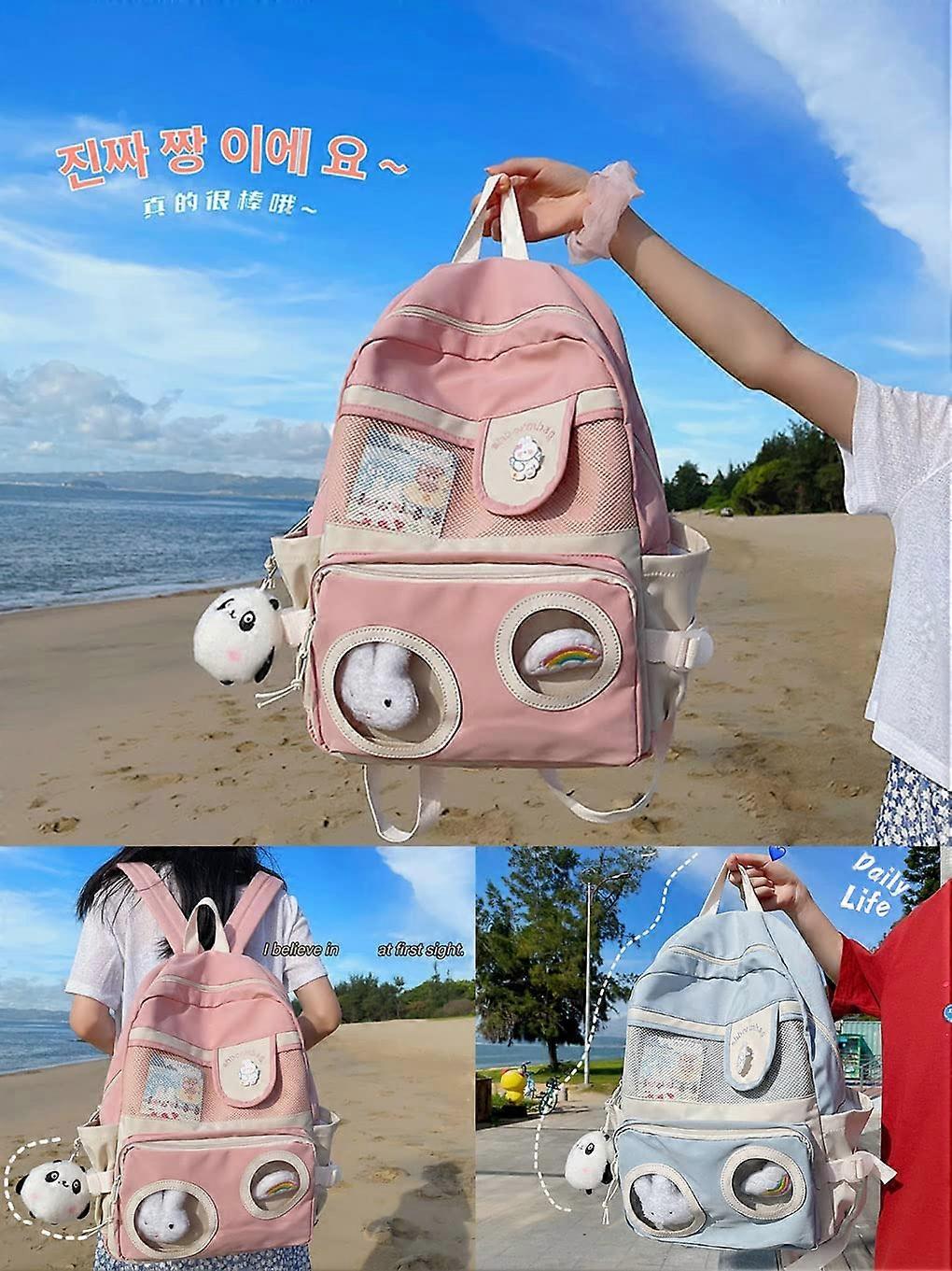 Sac à Dos Fille Avec Boîte à Lunch Et Nœud Kawaii - 3 Pièces, Grande Capacité, Style Y2K Preppy, Dimensions 45x30x16 Cm