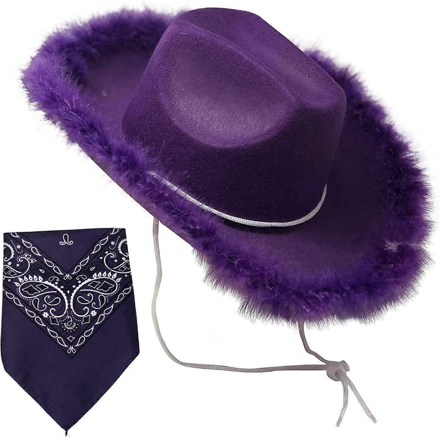 8635 Purple Cowgirl Hat Cowboy With Bandana, One Size Bandana Purple Cowgirl Hat With Tiara Purple Cowgirl Hat  main image 3