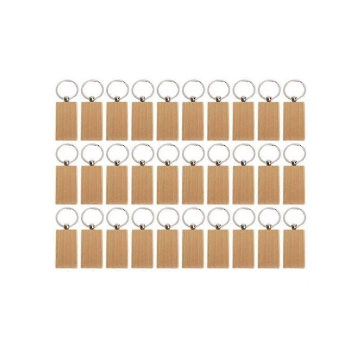 30 Pcs Wooden Rectangular Engraving Key Diy Wood Keychains Key Tags Can Diy Gifts