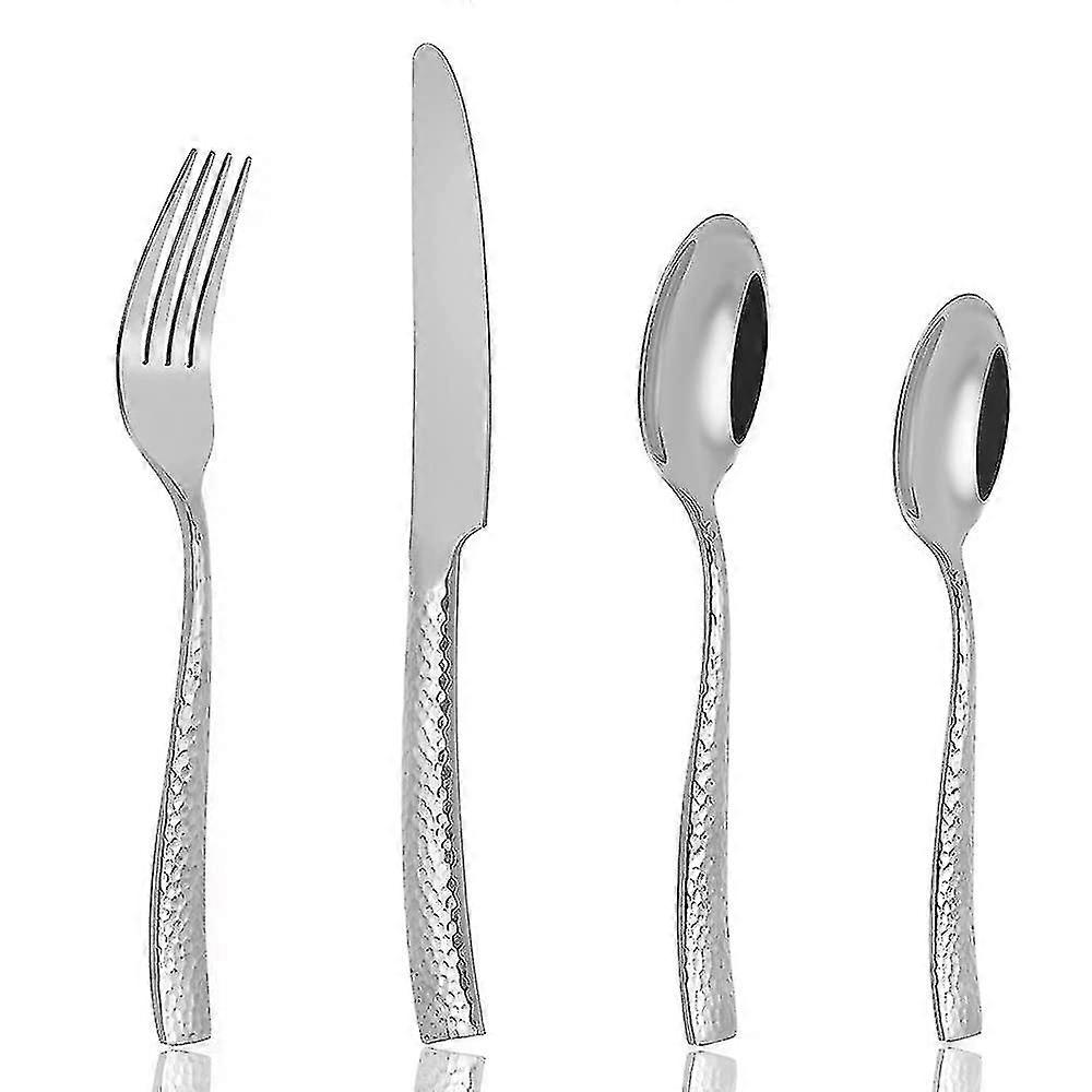 Cutlery Set 24 Piece Stainless Steel Hammered Flatware Set-CE