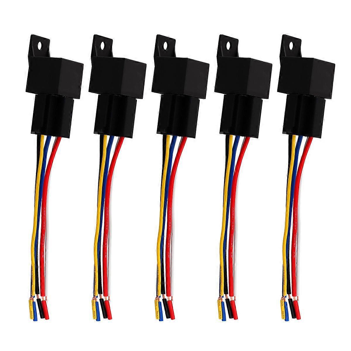 5Pcs 12V/30A Copper Automotive Marine Relay & 5 Wire Harness Socket