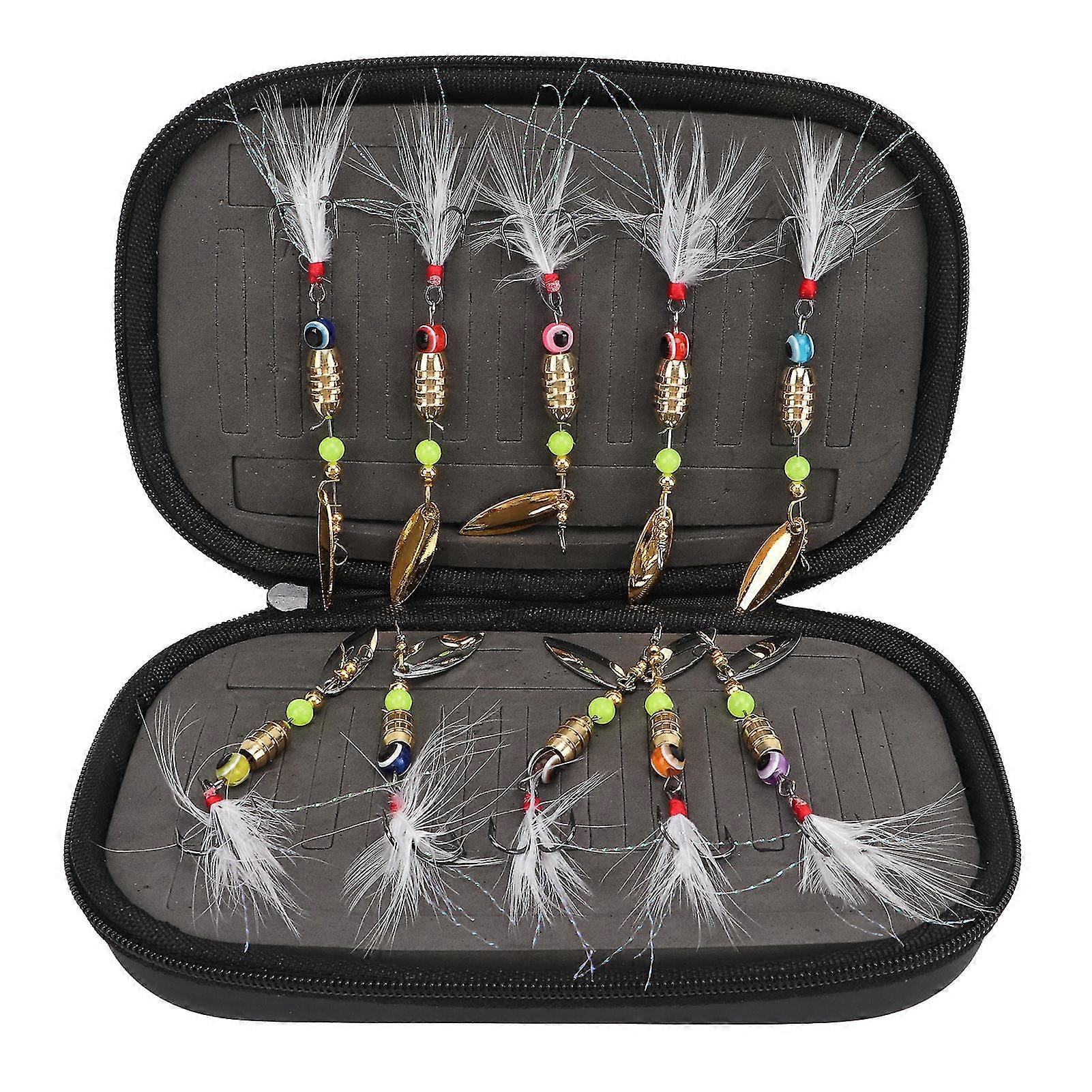 Bright Color Salt Water Resistant Fishing Lures Gear Kit with 10pcs Feather Hook