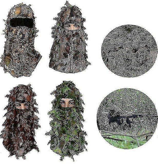 Kamouflage Hatt Ansiktsmask Blad Huvudbonader Taktisk Jakt Huvudbonader 3d Cs Träningsmössa Khaki
