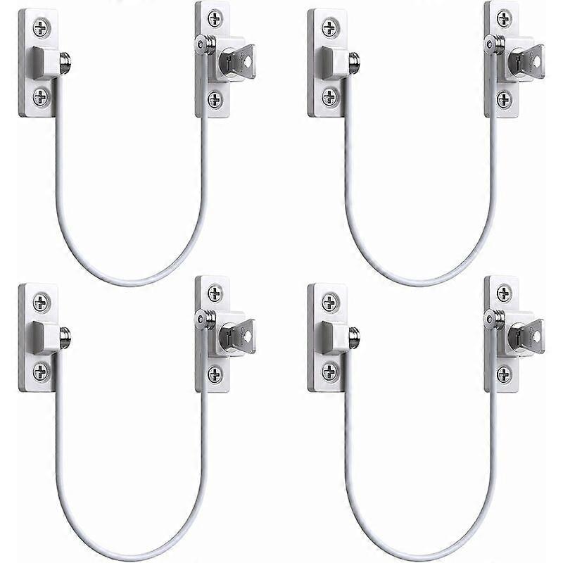 4pcs Window Restrictor Window Door Restrictor Latch Fenetre UPVC Limit Lock Security Latch Cable Limit Lock With Key and Screws