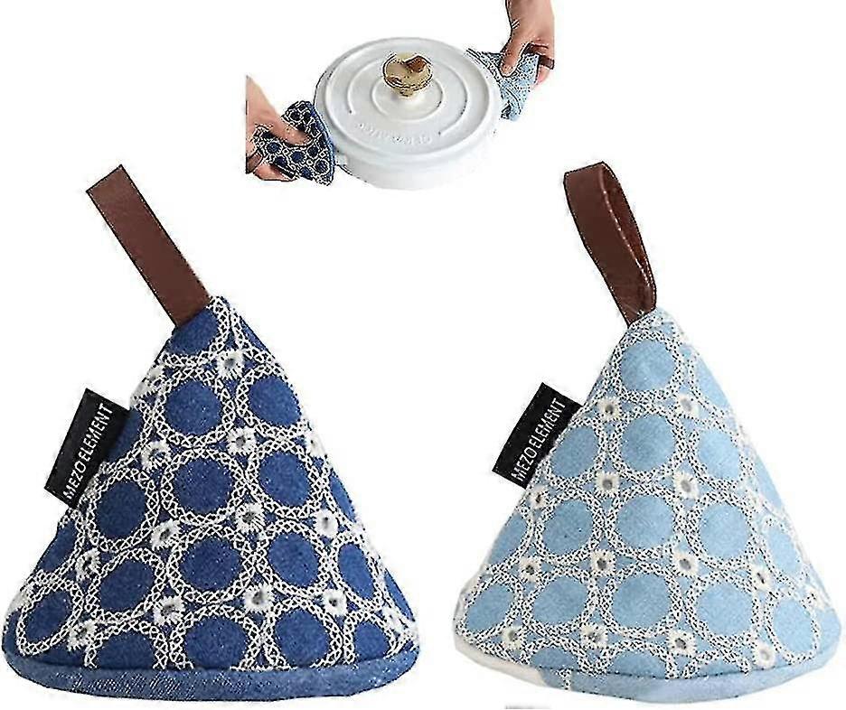 2 stycken grythållare i bomullstyg, ugnshandskar, värmebeständiga grythållare, grythållare setlight blå + mörkblå